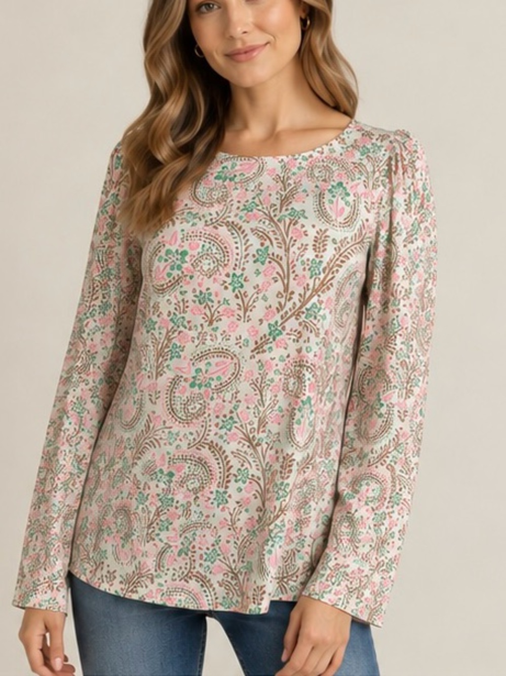 Boden Paisley Floral Printed Long Sleeve Top Cotton Preppy Bohemian Size 2